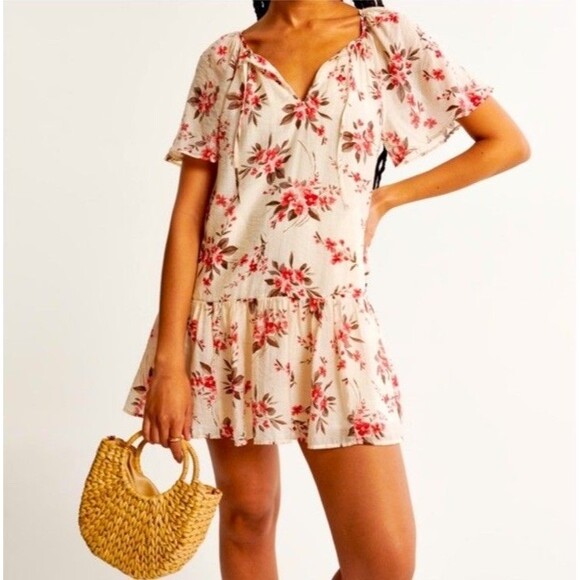 NWT Abercrombie & Fitch Floaty Dress XS Trapeze Mini Floral Boho Lightweight - Picture 5 of 11